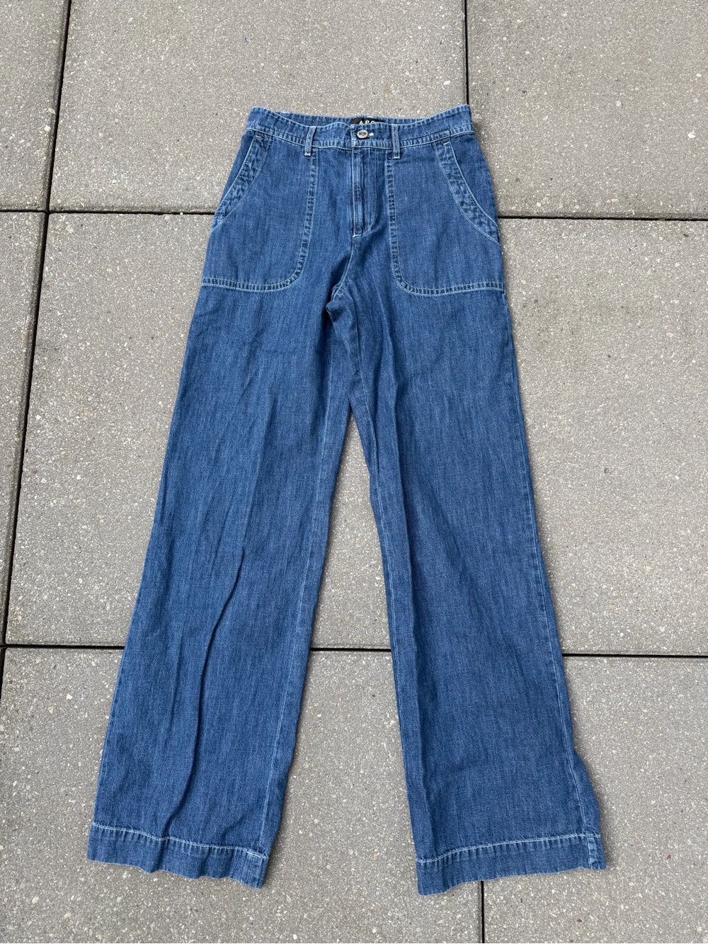 A.P.C. Seaside Indigo Delave Wide Leg Patch Pocket Jeans 26